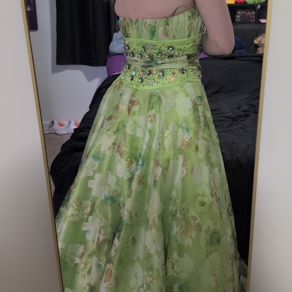 Blush Prom Green Floral Strapless Prom Gown - Picture 7 of 12